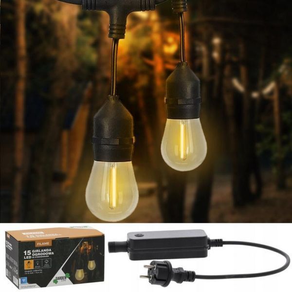 Декоративна садова ретро-гірлянда з Wi-Fi керуванням 15 м 15 LED GardenLine SOL1267 колір теплий-білий SOL1267 фото
