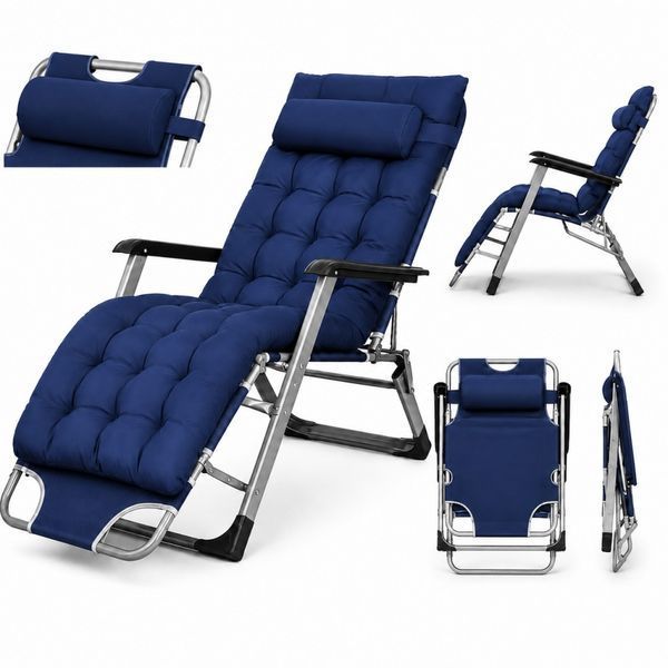 Садове пляжне крісло Ideal Garden Premium з матрацом та подушкою, до 125 кг, синє, шезлонг для саду та тераси 30855 фото
