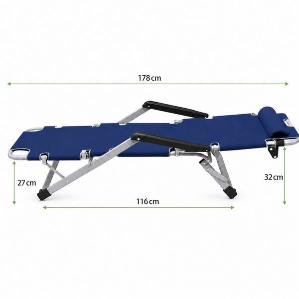 Садове пляжне крісло Ideal Garden Premium з матрацом та подушкою, до 125 кг, синє, шезлонг для саду та тераси 30855 фото