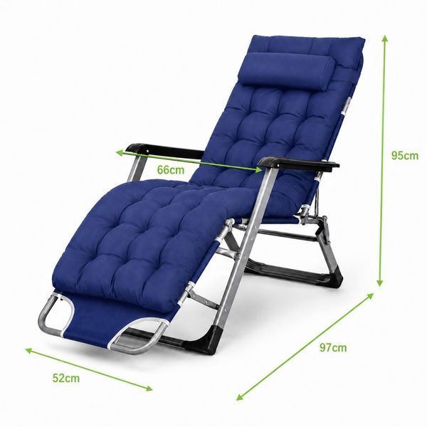 Садове пляжне крісло Ideal Garden Premium з матрацом та подушкою, до 125 кг, синє, шезлонг для саду та тераси 30855 фото
