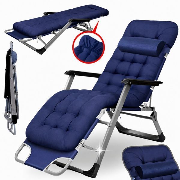 Садове пляжне крісло Ideal Garden Premium з матрацом та подушкою, до 125 кг, синє, шезлонг для саду та тераси 30855 фото