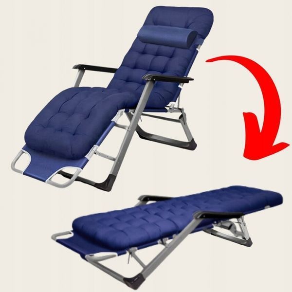 Садове пляжне крісло Ideal Garden Premium з матрацом та подушкою, до 125 кг, синє, шезлонг для саду та тераси 30855 фото