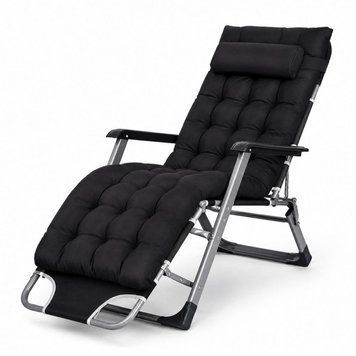 Садове пляжне крісло Ideal Garden Premium з матрацом та подушкою, до 125 кг, чорне, шезлонг для саду та тераси 30853 фото