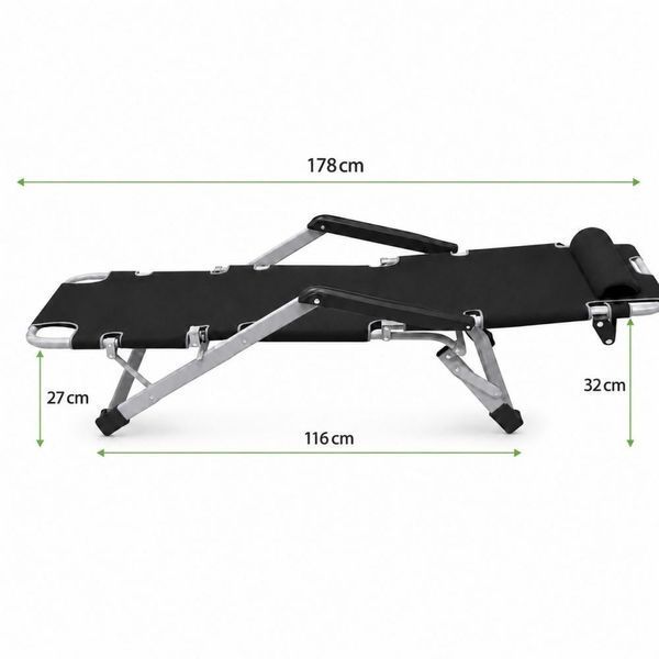 Садове пляжне крісло Ideal Garden Premium з матрацом та подушкою, до 125 кг, чорне, шезлонг для саду та тераси 30853 фото