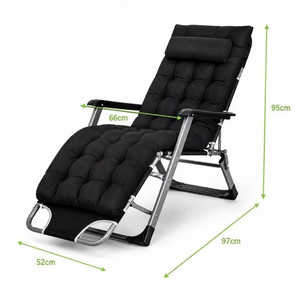 Садове пляжне крісло Ideal Garden Premium з матрацом та подушкою, до 125 кг, чорне, шезлонг для саду та тераси 30853 фото