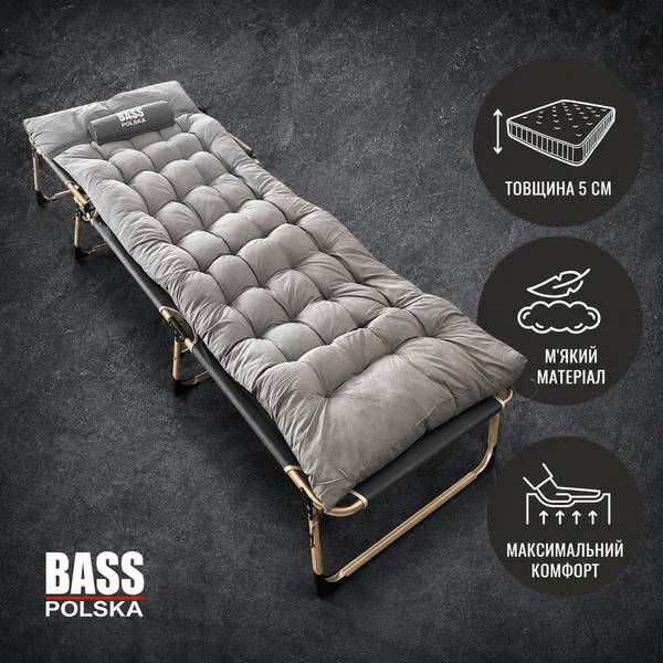 Складане туристичне ліжко Bass Polska BH 31006 з матрацом і регульованою спинкою, 193 &times; 68 &times; 30 см 31006 фото