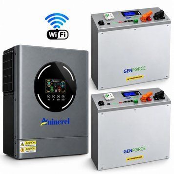 Комплект резервного живлення Aninerel AHL-11000T-48L-W-PRO 11 кВт Wi-Fi + 2 настінні акумулятори GENFORCE LiFePO4 51,2 В 100 А&middot;год (10,24 кВт&middot;год) 30988 фото