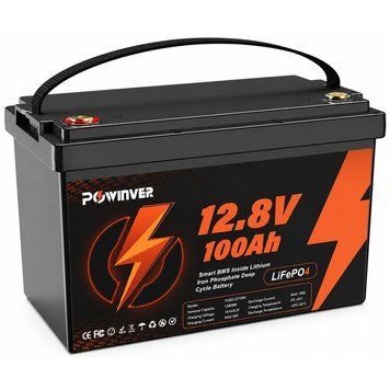 LiFePO4 акумулятор POWINVER 12V 100Ah 1280Wh з BMS для резервного живлення 30775 фото