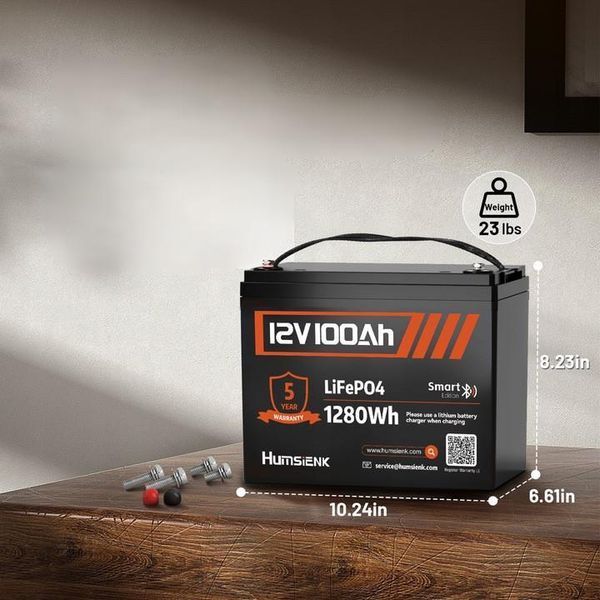 Залізо-фосфатний акумулятор Humsienk LiFePO4 12V 100Ah 1280Wh Bluetooth 30899 30899 фото