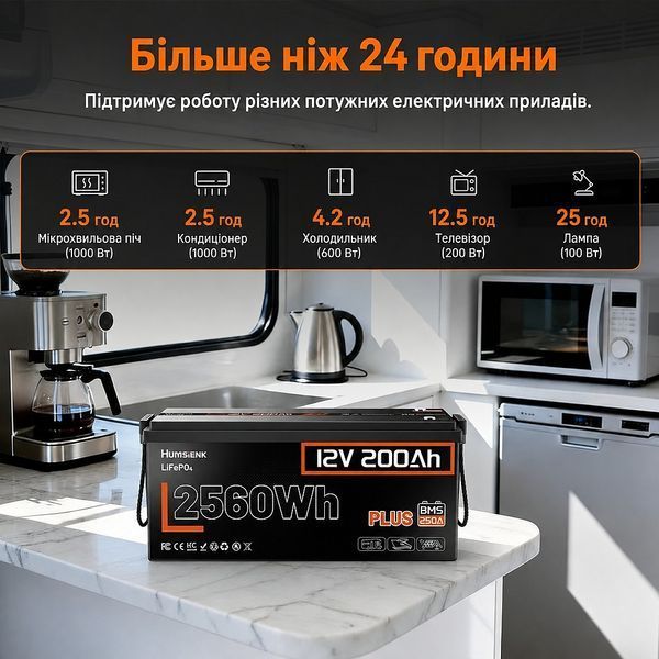 LiFePO4 12V/200Ah 250A BMS акумулятор Humsienk 2560 Вт&middot;год для систем резервного живлення 30894 фото