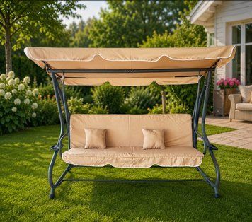 Садова гойдалка VOLSO VS3095 2 в 1, диван для 4 осіб, з навісом, бежева VS 3095 фото