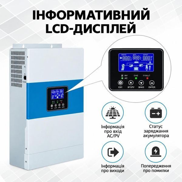 6.5 кВа LiFePO4 Felicity Solar Комплект резервного живлення: Гібридний інвертор Daxtromn SC-HFK-5500-48 + акумулятор FLA48100UG1 30929 фото