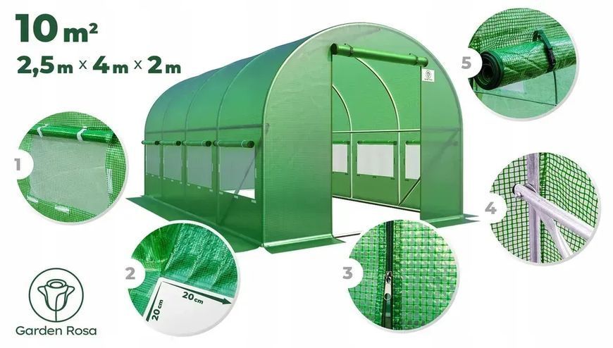 Садова теплиця 10 м&sup2; (4 x 2,5 х 2 м) Зелена (Польща) P0025 P0025 фото