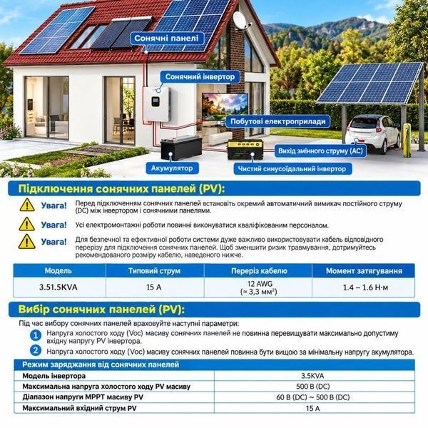 3,5 кВт LiFePO4 Комплект резервного живлення інвертор Daxtromn Power EOH-3.5KW + 2 Акумулятори 12V/100Ah GoKWh 30940 30940 фото