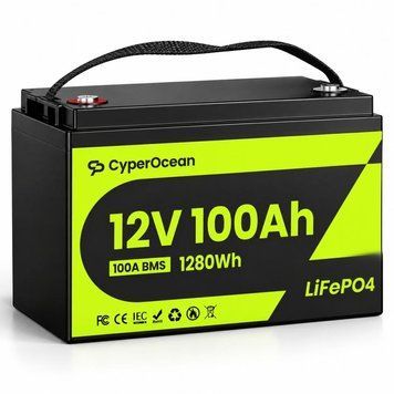 LiFePO4 12V/100Ah Акумулятор CyperOcean з BMS 100 А для систем резервного живлення 30932 30932 фото