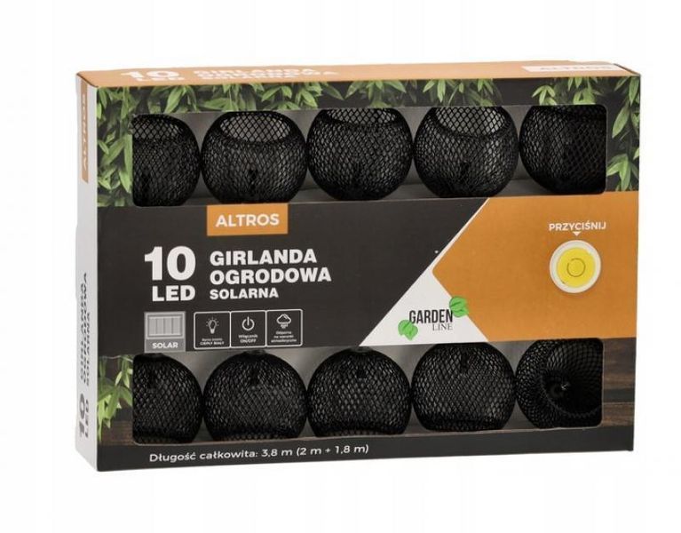 Декоративна садова гірлянда з вогниками на сонячній батареї 3,8 м 10 LED GardenLine SOL3651 колір теплий-білий SOL3651 фото