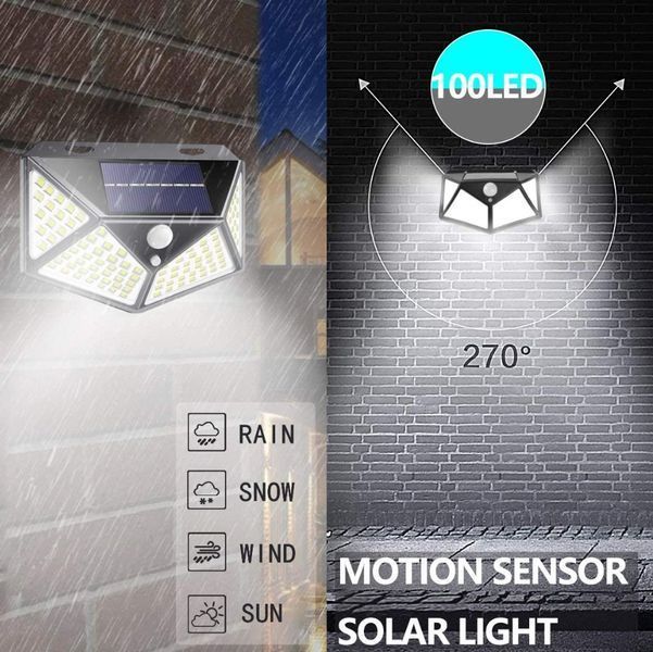 Сонячний настінний ліхтар з датчиком руху 100 LED 13,5&times;5,5&times;9,7 см Garden Line SOL6124 холодне біле світло SOL6124 фото