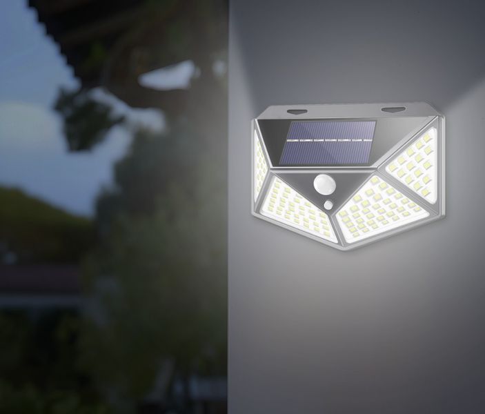 Сонячний настінний ліхтар з датчиком руху 100 LED 13,5&times;5,5&times;9,7 см Garden Line SOL6124 холодне біле світло SOL6124 фото