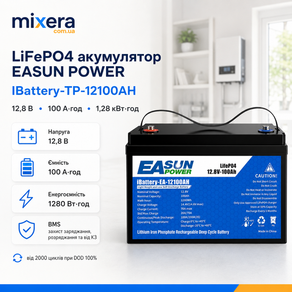 LiFePO4 акумулятор EASUN POWER IBattery-TP-12100AH 12,8 В 100 А&middot;год, 1,28 кВт&middot;год, BMS 30875 фото