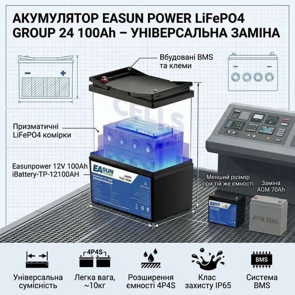 LiFePO4 акумулятор EASUN POWER IBattery-TP-12100AH 12,8 В 100 А&middot;год, 1,28 кВт&middot;год, BMS 30875 фото