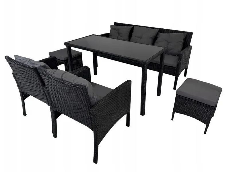 Комплект садових меблів Kontrasto Capri Pro 414145, 6 предметів, чорний із сірими подушками 414145 фото