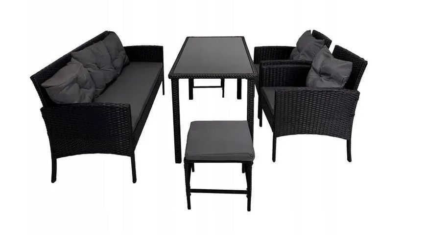 Комплект садових меблів Kontrasto Capri Pro 414145, 6 предметів, чорний із сірими подушками 414145 фото
