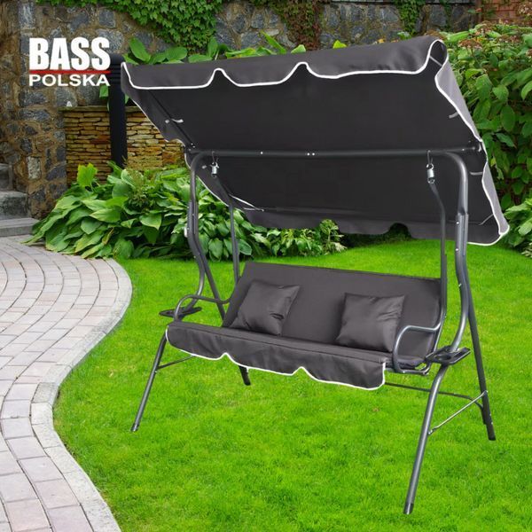 Гойдалка садова тримісна 170x110x153 см Bass Polska BH 10030 з подушками, колір антрацит BH 10030 фото