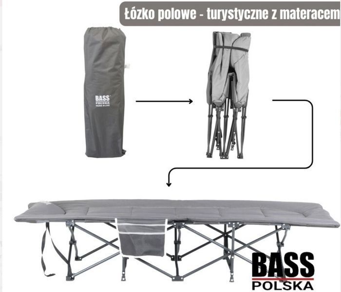 Розкладне туристичне ліжко Bass Polska BH31007 з матрацом для кемпінгу та відпочинку 198&times;68&times;40 см навантаження 180 кг BH 31007 фото